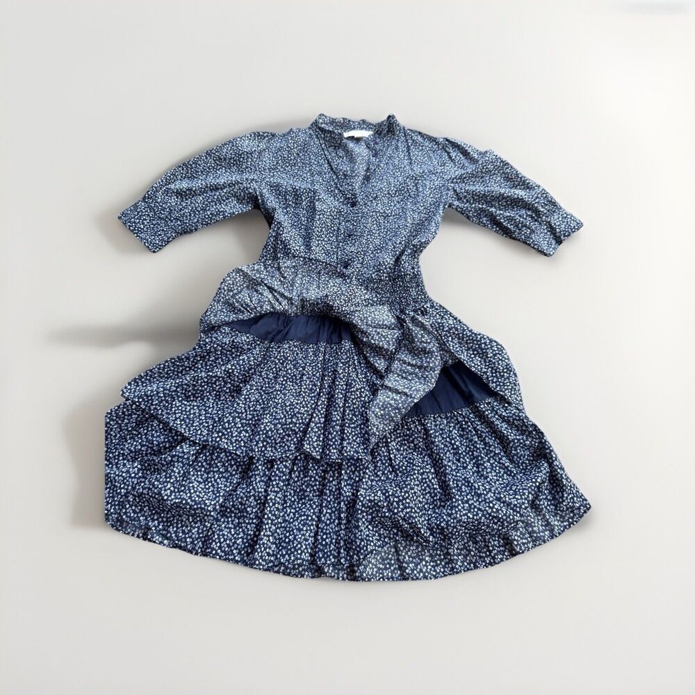 MICHAEL KORS Floral Dress Cotton Lawn Tiered Short Blue Flowers Boho Sz XS - Picture 5 of 16